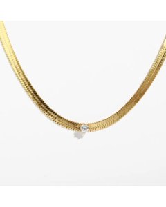 Retro Solid Color Stainless Steel Inlay Zircon 18K Gold Plated Necklace