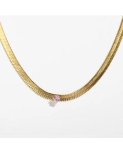 Retro Solid Color Stainless Steel Inlay Zircon 18K Gold Plated Necklace