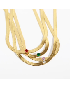 Retro Solid Color Stainless Steel Inlay Zircon 18K Gold Plated Necklace_colorza_4
