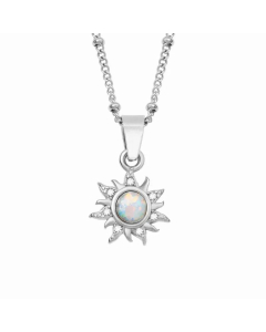 Steel Color Sun Stainless Steel Plating Inlay Opal 18K Gold Plated Pendant Necklace