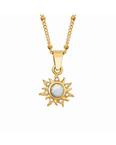 Gold Color Sun Stainless Steel Plating Inlay Opal 18K Gold Plated Pendant Necklace