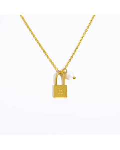 Letter B Lock Titanium Steel Pearl Plating 18K Gold Plated Pendant Necklace