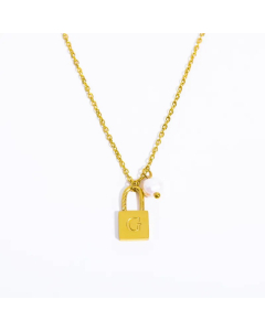 Letter G Lock Titanium Steel Pearl Plating 18K Gold Plated Pendant Necklace