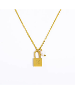 Letter H Lock Titanium Steel Pearl Plating 18K Gold Plated Pendant Necklace