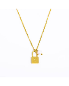 Letter K Lock Titanium Steel Pearl Plating 18K Gold Plated Pendant Necklace