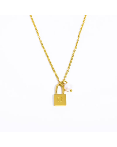 Letter O Lock Titanium Steel Pearl Plating 18K Gold Plated Pendant Necklace