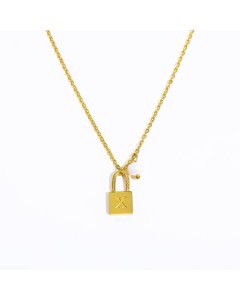 Letter X Lock Titanium Steel Pearl Plating 18K Gold Plated Pendant Necklace