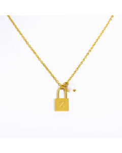 Letter Z Lock Titanium Steel Pearl Plating 18K Gold Plated Pendant Necklace