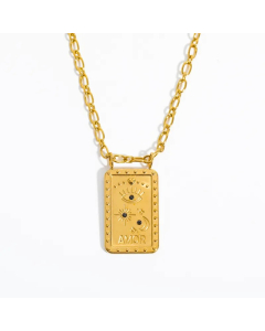 Hip-Hop Retro Sun Square Moon Stainless Steel Plating Inlay Zircon Gold Plated Pendant Necklace