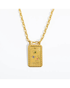 Hip-Hop Retro Sun Square Moon Stainless Steel Plating Inlay Zircon Gold Plated Pendant Necklace