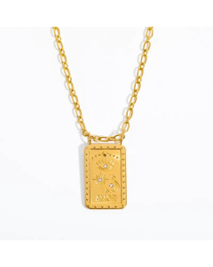 Hip-Hop Retro Sun Square Moon Stainless Steel Plating Inlay Zircon Gold Plated Pendant Necklace