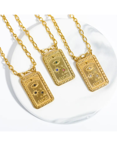 Hip-Hop Retro Sun Square Moon Stainless Steel Plating Inlay Zircon Gold Plated Pendant Necklace