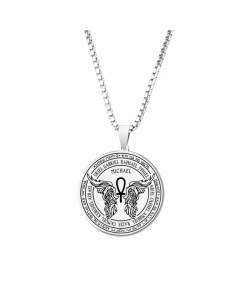 Colorza Hip-Hop Angel Wings Letter Stainless Steel Carving Pendant Necklace-Steel Color-01