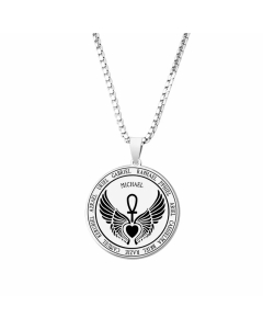 Colorza Hip-Hop Angel Wings Letter Stainless Steel Carving Pendant Necklace-Steel Color-02