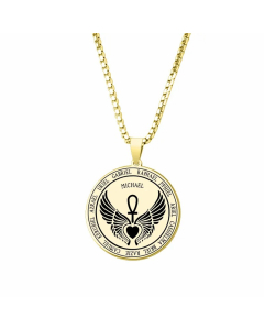 Colorza Hip-Hop Angel Wings Letter Stainless Steel Carving Pendant Necklace-Gold Color-02