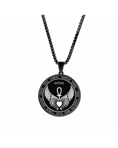 Colorza Hip-Hop Angel Wings Letter Stainless Steel Carving Pendant Necklace-Black-02