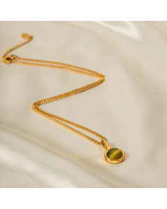 Classic Style Round Stainless Steel Plating Inlay Artificial Gemstones 18K Gold Plated Pendant Necklace