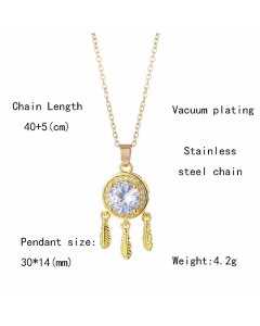 Elegant Dreamcatcher Stainless Steel Plating Inlay Zircon 18K Gold Plated Gold Plated Pendant Necklace