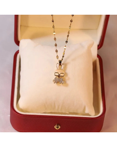 Wholesale Stainless Steel Necklace Rabbit Inlaid Opal Zircon Pendant Necklace-Gold Color-01