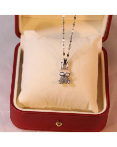 Wholesale Stainless Steel Necklace Rabbit Inlaid Opal Zircon Pendant Necklace-Steel Color-01