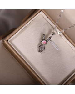 Wholesale Stainless Steel Necklace Rabbit Inlaid Opal Zircon Pendant Necklace-Steel Color-02