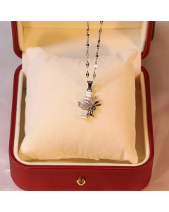 Wholesale Stainless Steel Necklace Rabbit Inlaid Opal Zircon Pendant Necklace-Steel Color-03