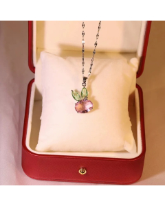 Wholesale Stainless Steel Necklace Rabbit Inlaid Opal Zircon Pendant Necklace-Steel Color-04