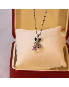 Wholesale Stainless Steel Necklace Rabbit Inlaid Opal Zircon Pendant Necklace-Steel Color-06