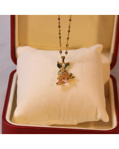 Wholesale Stainless Steel Necklace Rabbit Inlaid Opal Zircon Pendant Necklace-Gold Color-06