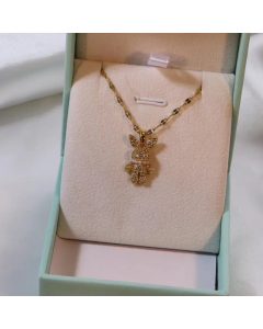 Wholesale Stainless Steel Necklace Rabbit Inlaid Opal Zircon Pendant Necklace-Gold Color-07