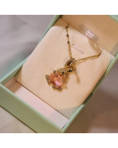 Wholesale Stainless Steel Necklace Rabbit Inlaid Opal Zircon Pendant Necklace-Gold Color-09