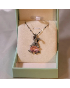 Wholesale Stainless Steel Necklace Rabbit Inlaid Opal Zircon Pendant Necklace-Steel Color-09