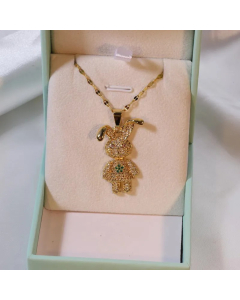 Wholesale Stainless Steel Necklace Rabbit Inlaid Opal Zircon Pendant Necklace-Gold Color-10