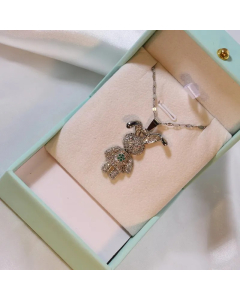 Wholesale Stainless Steel Necklace Rabbit Inlaid Opal Zircon Pendant Necklace-Steel Color-10
