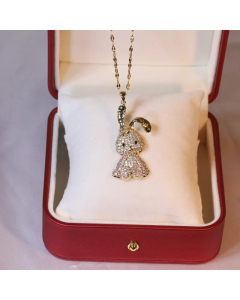 Wholesale Stainless Steel Necklace Rabbit Inlaid Opal Zircon Pendant Necklace-Gold Color-11