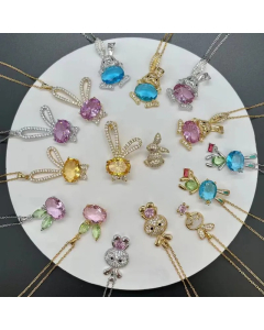 Sweet Simple Style Rabbit Titanium Steel Plating Inlay Opal Zircon Pendant Necklace_colorza_4