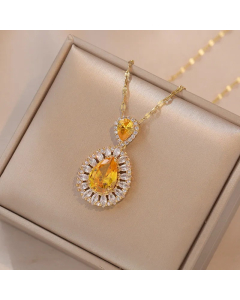 Simple Style Shiny Water Droplets Titanium Steel Plating Inlay Zircon Pendant Necklace