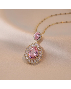Simple Style Shiny Water Droplets Titanium Steel Plating Inlay Zircon Pendant Necklace