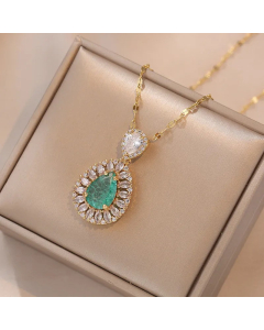Simple Style Shiny Water Droplets Titanium Steel Plating Inlay Zircon Pendant Necklace