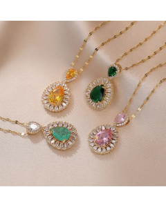 Simple Style Shiny Water Droplets Titanium Steel Plating Inlay Zircon Pendant Necklace_colorza_4