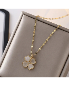 IG Style Casual Four Leaf Clover Titanium Steel Plating Inlay Zircon Pendant Necklace