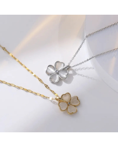IG Style Casual Four Leaf Clover Titanium Steel Plating Inlay Zircon Pendant Necklace_colorza_4