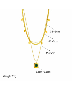 Vintage Style Rectangle Titanium Steel Plating Inlay Glass Stone 18K Gold Plated Layered Necklaces