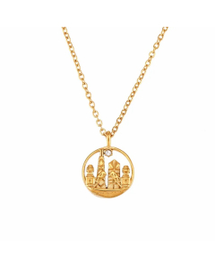 Vintage Style Artistic City Stainless Steel Plating Inlay Artificial Diamond 18K Gold Plated Pendant Necklace
