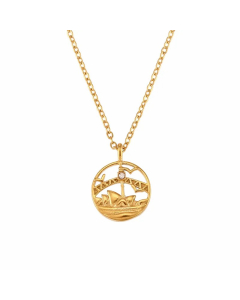 Vintage Style Artistic City Stainless Steel Plating Inlay Artificial Diamond 18K Gold Plated Pendant Necklace