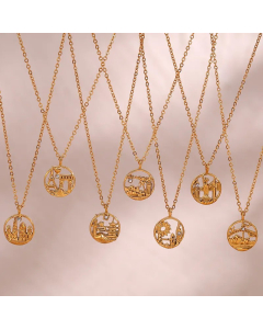 Vintage Style Artistic City Stainless Steel Plating Inlay Artificial Diamond 18K Gold Plated Pendant Necklace_colorza_4