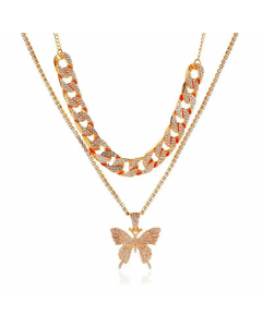 Classic Style Butterfly Stainless Steel Plating Inlay Artificial Gemstones Layered Necklaces