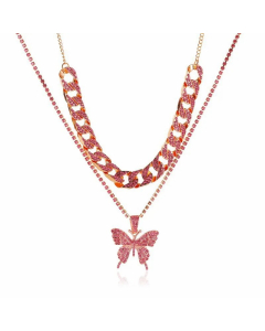 Classic Style Butterfly Stainless Steel Plating Inlay Artificial Gemstones Layered Necklaces