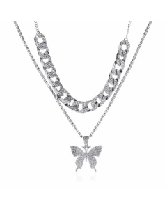 Classic Style Butterfly Stainless Steel Plating Inlay Artificial Gemstones Layered Necklaces