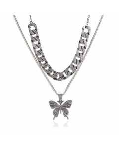 Classic Style Butterfly Stainless Steel Plating Inlay Artificial Gemstones Layered Necklaces